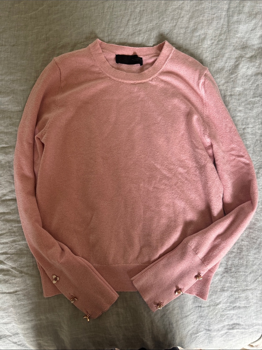 Zara Pink Women's Crewneck Sweater with Embellished Cuffs